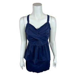 Denim & Co. Women's Beach Twist Front Tankini with Skirt Set Navy Blue 16 Size